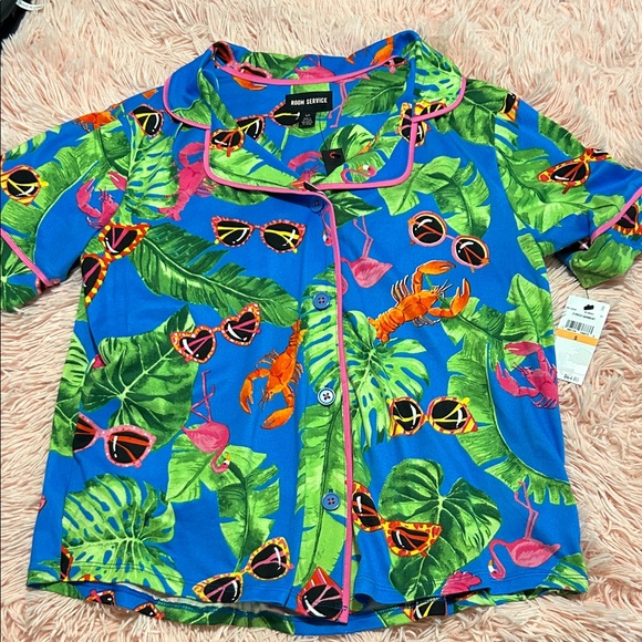 Room Service Women's Blue Tropical Pajama Set - Picture 5 of 7